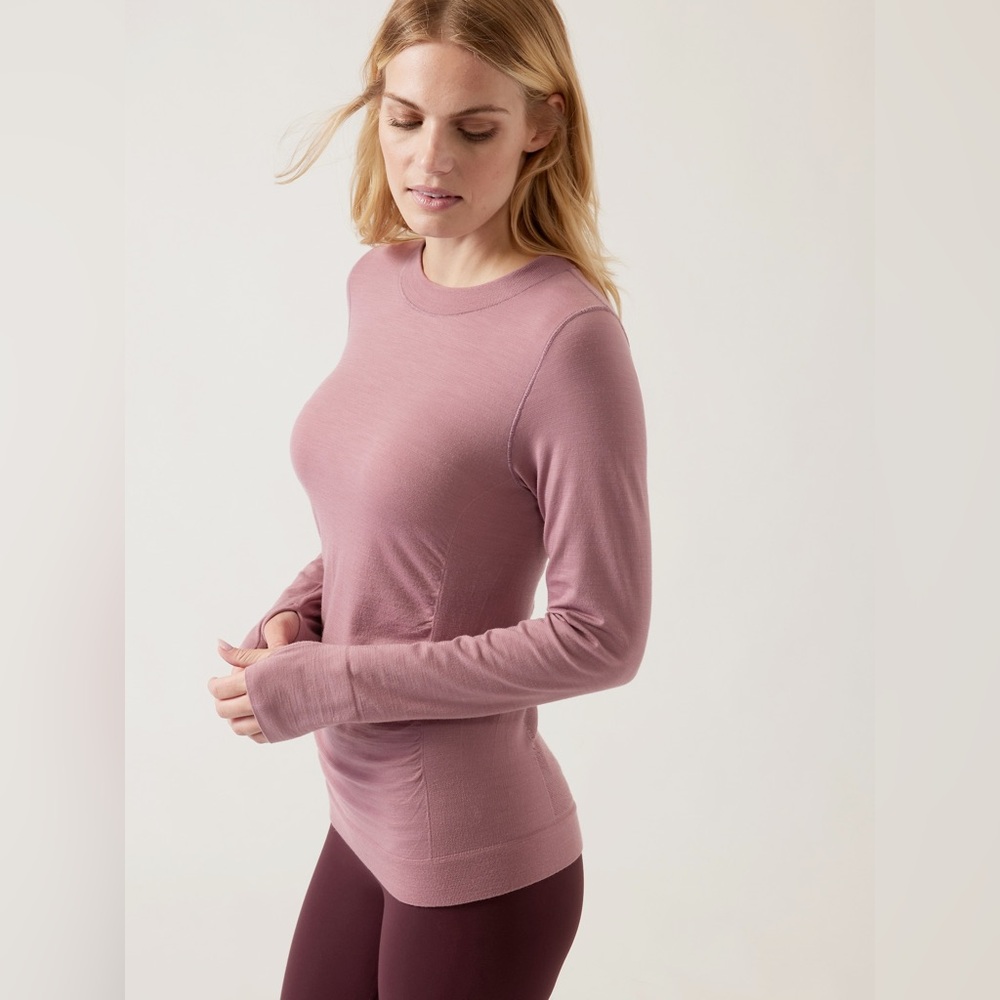 Athleta Foresthill Ascent Wool Seamless Top Dark Sugarplum Mauve XS Winter